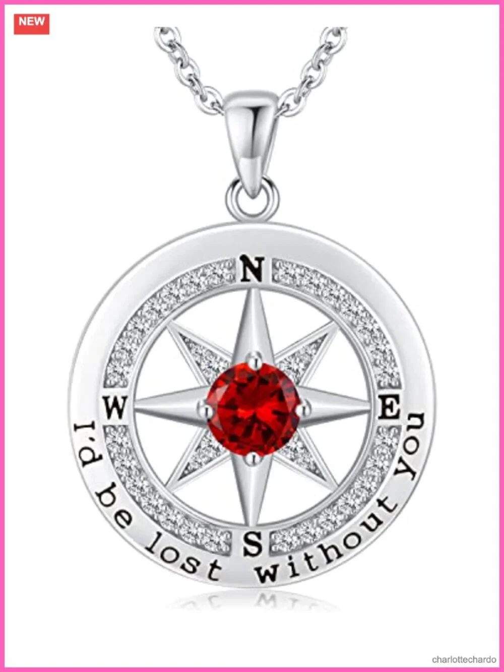 S925 Sterling Silver Compass Necklace Cubic Zirconia Pendant for Women